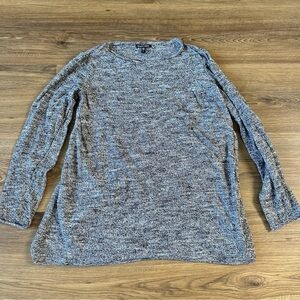 Eileen Fisher Knit Tunic Top Small Gray Organic Cotton Lagenlook Marled Classic